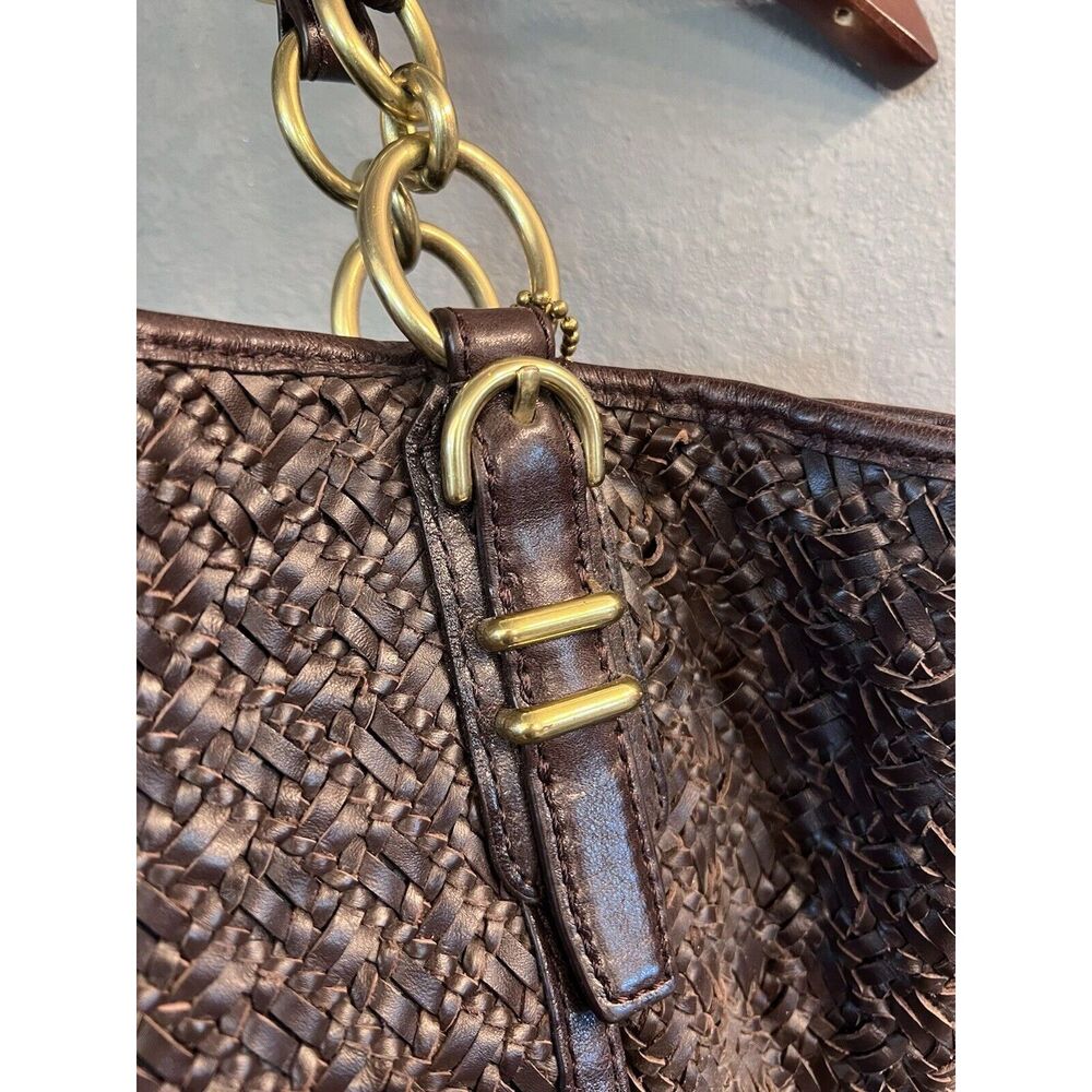 COACH EUC KRISTIN PINNACLE WOVEN LEATHER BROWNTOTE PURSE, 19746 MSRP $1200 - Picture 4 of 11
